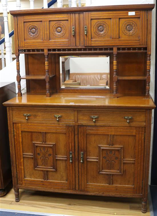 A late Victorian aesthetic movement oak dresser W.122cm.